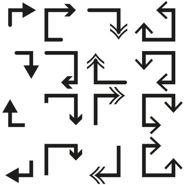 Ok köşesi simgeleri. Yönlü ok ayarlandı. Basit ok koleksiyonu. Siyah okları yönlendir. EPS 10.