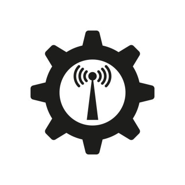 Sinyal kulesi simgesi. Vites ve anten sembolü. Kablosuz iletişim illüstrasyonu. Teknoloji konsepti. EPS 10.