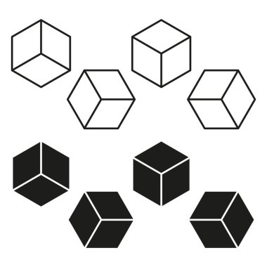Isometric küp simgeleri. Geometrik 3 boyutlu şekiller. Cesur ve ince hatlar. Vektör soyut semboller. EPS 10.