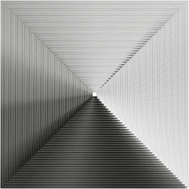 Geometrik soyut tasarım. Siyah ve beyaz gradyan piramit. Satır perspektifi alınıyor. Modern optik illüzyon. EPS 10.