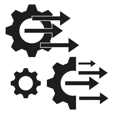 Okları olan vites. Yönsel hareket sembolü. Mekanik vektör simgesi. Basit vites biçimi. EPS 10.