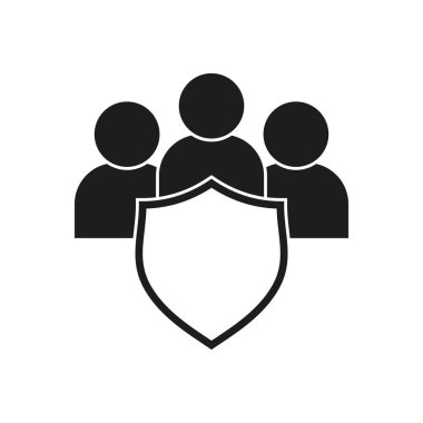 Kalkanlı grup simgesi. Halkın güvenlik sembolü. Basit bir koruma konsepti. Vektör tasarımı. EPS 10.