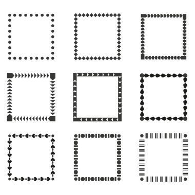 Geometrik kare çerçeveler. Soyut sınır modelleri. Dekoratif kare şekiller. Vektör tasarım elemanları. EPS 10.