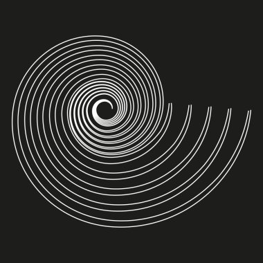 Beyaz spiral desen. Dairesel geometrik şekil. Hipnotik soyut eğri. Vektör girdap tasarımı. EPS 10.