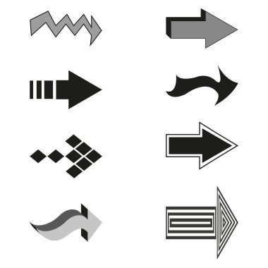 Ok simgeleri ayarlandı. Soyut yön şekilleri. Vektör ok koleksiyonu. Cesur grafik sembolleri. EPS 10.