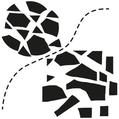 Parçalanmış nesne simgesi. Kırık parçalar dağılmış. Parçaları birleştiren yol. Vektör şekli. EPS 10.