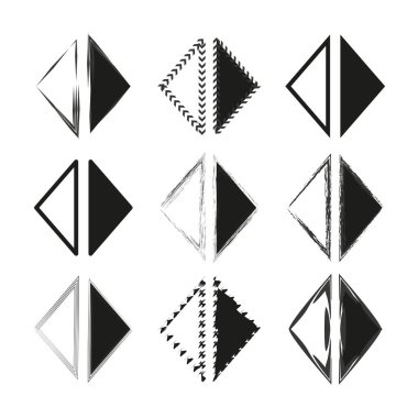 Geometrik üçgen simgeleri. Soyut şekiller varyasyonları şekillendirir. Siyah ve beyaz semboller. Modern vektör seti. EPS 10.