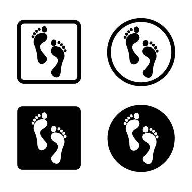 Ayak izi simgeleri ayarlandı. Siyah ve beyaz semboller. Dört dairesel tasarım. Vektör çizimi. EPS 10.