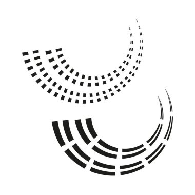 Dekoratif kavisli desen. Geometrik yarım daire şekilleri. Vektör soyut elementler. Siyah cesur tasarım. EPS 10.