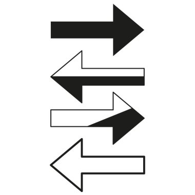 Üç ok simgesi. Cesur ve özenle çizilmiş ok tasarımları. Sağ ve sol yön. Vektör çizimi. EPS 10.