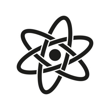 Atom sembolü vektör simgesi. Bilim, fizik ve kimya amblemi. Basit, siyah beyaz atom çizimi. EPS 10.