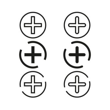 Artı simgeler. Düğme sembolleri ekle. Olumlu dairesel şekiller. Vektör çizimi. EPS 10.