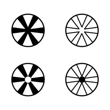Tekerlek simgeleri. Dört farklı radyal tekerlek dizaynı. Geometrik vektör şekilleri. Minimalist grafik seti. EPS 10.