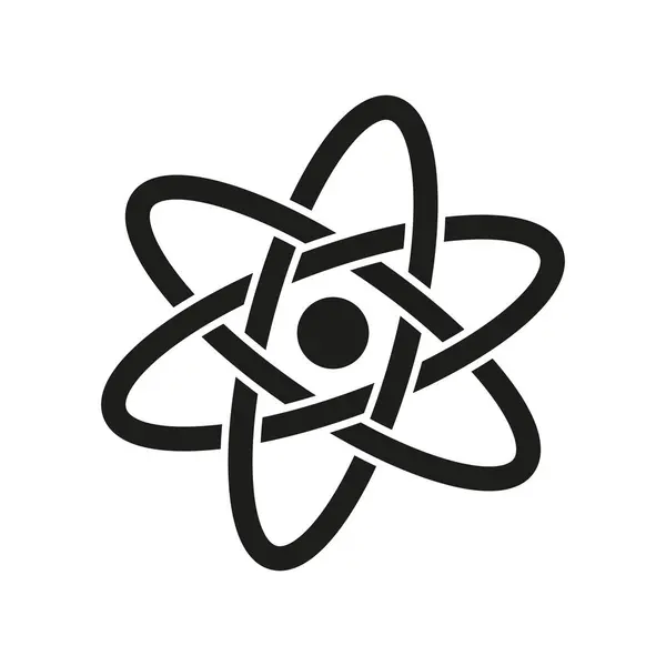 Atom sembolü vektör simgesi. Bilim, fizik ve kimya amblemi. Basit, siyah beyaz atom çizimi. EPS 10.