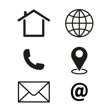 İletişim simgeleri. Telefon yeri e-postası. İletişim simgeleri vektörü. Sosyal medya sembolü. EPS 10.