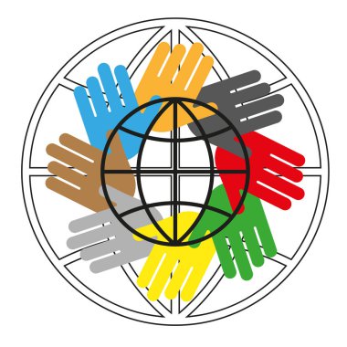 Diverse hands circle. Global unity symbol. Multicolored collaboration. Vector teamwork. EPS 10. clipart