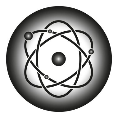 Atom sembolü. Moleküler yapı. Bilim vektör simgesi. Yörüngedeki elektron çizimi. EPS 10.