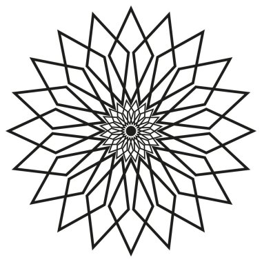 Geometrik yıldız sembolü. Karmaşık vektör tasarımı. Soyut mandala şekli. Siyah doğrusal desen. EPS 10.
