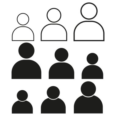 İnsan siluetleri simgesi. Basit siyah grafikler. Vektör grup sembolü. Minimalist formlar. EPS 10.