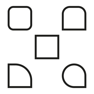 Yuvarlak kare şekiller. Geometrik dış hat simgeleri. Basit vektör formları. Soyut siyah tasarım. EPS 10.