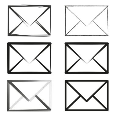 Zarf vektör simgesi. Geometrik posta şekilleri. Yaratıcı ana hatlar ayarlandı. Minimalist siyah semboller. EPS 10.