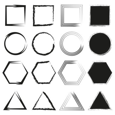 Geometrik çerçeve seti. Soyut şekil koleksiyonu. Siyah ve beyaz çizgiler. Sanatsal dekoratif sınırlar. EPS 10.