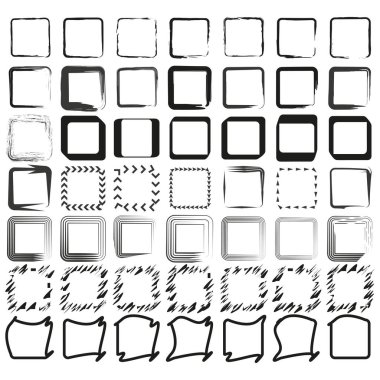 El çizimi kare çerçeveler. Sanatsal çizim sınırları. Soyut dekoratif tasarım. Vektör grafik elementler. EPS 10.