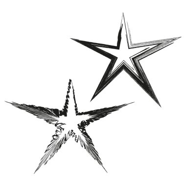 Yıldız sembolü. Sanatsal yıldız şekli. El çizimi yıldız grafiği. Vektör yaratıcı unsur. EPS 10.