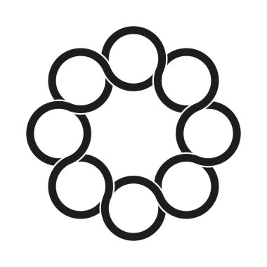 Dairesel zincir şekli. Minimalist siyah tasarım. Soyut bağlantılı unsurlar. Vektör dekoratif çizim. EPS 10.