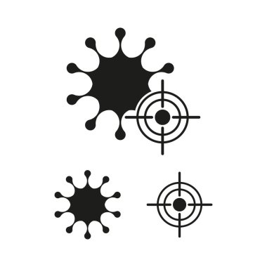 Virüs simgesi tasarımı. Hedef sembolü çizimi. Siyah ve beyaz detay. Asgari tıbbi konsept. EPS 10