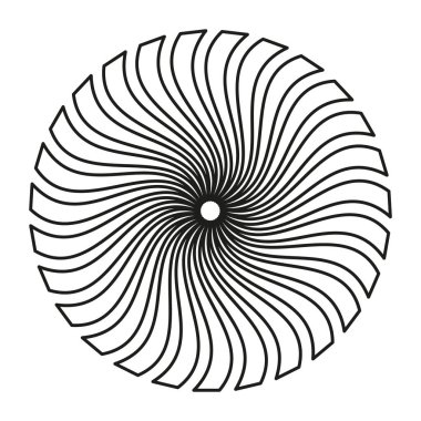 Ana hatlı spiral tasarım. Soyut dairesel şekil. Geometrik vektör elemanı. Minimalist siyah illüstrasyon. EPS 10.