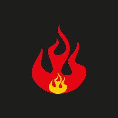 Kırmızı alev ikonu. Sarı ateş sembolü. Yanan ısı grafiği. Basit parlak bir vektör. EPS 10.