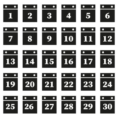 Takvim tarih numaraları. Aylık illüstrasyon. Siyah sayısal semboller. Minimum vektör tasarımı. EPS 10.