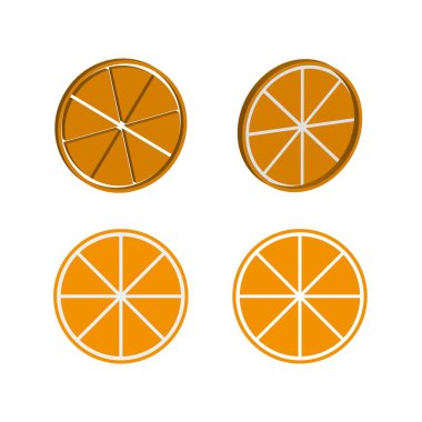 Portakal dilimleri hazır. Dairesel meyve vektörü. Sulu turuncu şekiller. Taze narenciye illüstrasyonu. EPS 10.