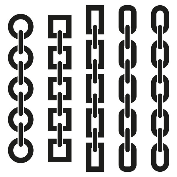 Цепной узор установлен. Коллекция связанных форм. Элементы векторного дизайна. Черные символы связи. EPS 10.