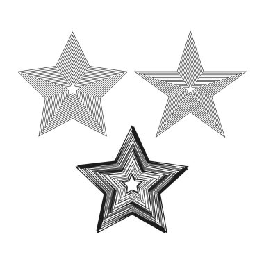 Yıldız çizgisi deseni. Geometrik çizgili yıldızlar. Siyah ve beyaz formlar. Vektör şekilli yıldızlar. EPS 10.