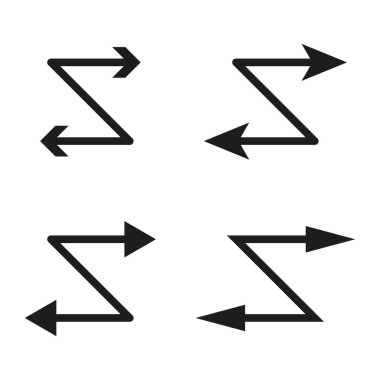 Yön okları ayarlandı. Geometrik ok sembolleri. Düz vektör çizimi. Cesur siyah şekiller. EPS 10.