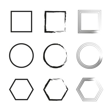 Geometrik çerçeve seti. Kalın hatlı şekiller. Sanatsal sınırları çok az. Vektör çizimi. EPS 10.