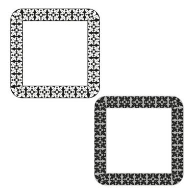 Kare çiçek çerçevesi. Süslü dekoratif kenar. Siyah ve beyaz element. Vektör simetrik tasarımı. EPS 10.