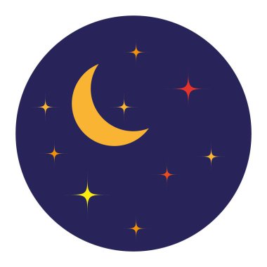 Sarı hilal. Parlak yıldız deseni. Koyu mavi arka plan. Gece vektörü sembolü. EPS 10.