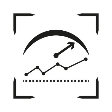 Veri büyüme simgesi. İlerleme oku sembolü. Analitik çizelge elemanı. Siyah vektör tasarımı. EPS 10.