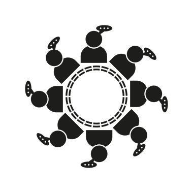 İş görüşmesi ikonu. Takım çalışması tartışma sembolü. Yuvarlak masa iletişim konsepti. Vektör çizimi. EPS 10.