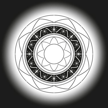 Kontrastlı mandala. Simetrik dairesel desen. Dekoratif çiçek geometrisi. Vektör sanatı. EPS 10.
