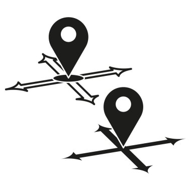 Location pin icon. Directional arrow symbol. Navigation position sign. Black GPS marker. EPS 10. clipart