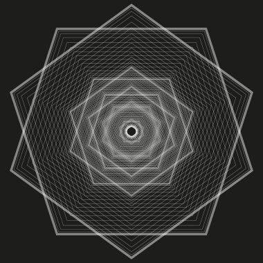 Geometrik optik illüzyon. Soyut altıgen çizgiler. Siyah fütüristik model. Vektör çizimi. EPS 10.