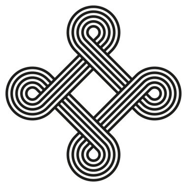 Soyut düğüm sembolü. Geometrik döngü deseni. Siyah simetrik şekil. Vektör çizimi. EPS 10.