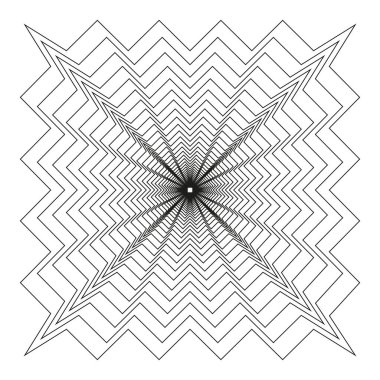 Hipnotik soyut model. Optik illüzyon şekli. Geometrik genişleme çizgileri. Siyah ve beyaz kontrastı. EPS 10.