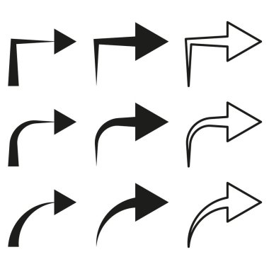 Ok simgesi. Yön sembolü. Navigasyon göstergesi. Basit kıvrımlı şekil. EPS 10.