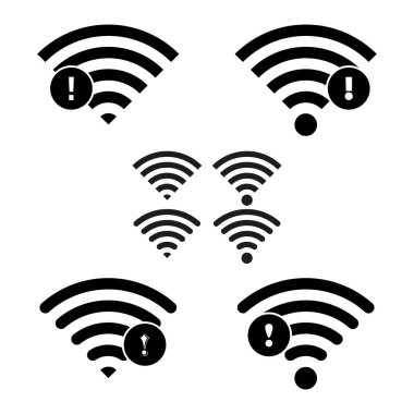 Wi-Fi hata simgesi. Kablosuz bağlantı sorunu. Ağ sinyali uyarısı. Vektör internet sorunu. EPS 10.