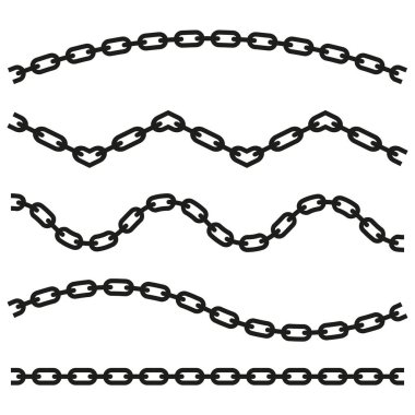 Bağlı zincir deseni. Siyah dalgalı şekiller. Kilitli metal halkalar. Güçlü bağlantı sembolü. EPS 10.